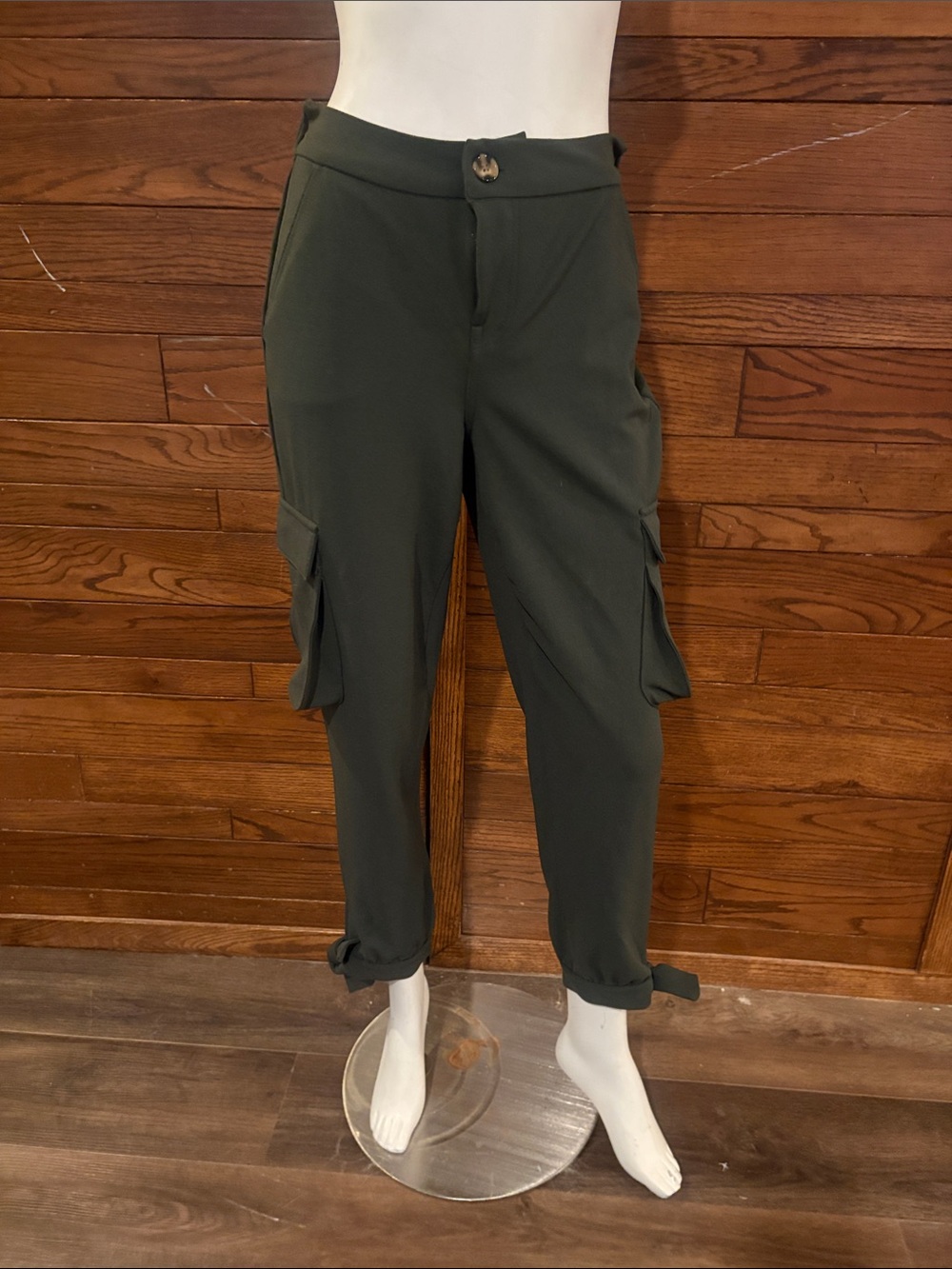 one 5 one Dark Olive Cropped Cargo Pants with Tie Hems